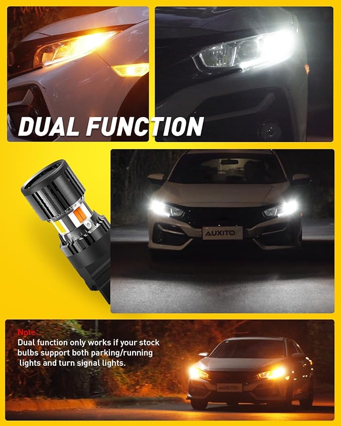 AUXITO Latest CANBUS 3157 Switchback LED Bulbs 3057 3457 4157 Dual Color Amber/White Anti Hyper Flash Built-in Resistor Error Free Turn Signal Lights and DRL/Parking Lights, Pack of 2