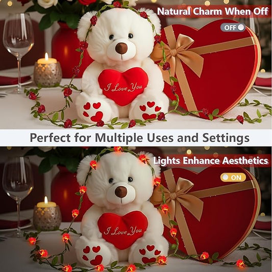 suddus 40 LED Fairy Lights Battery Powered,12.5ft Red Rose Flower String Lights with Remote,Valentine Lights for Wedding,Party,Bedroom,Porch,Table,Stairs,Dorm Decor