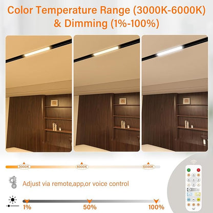 Magnetic Floodlight Track Head, 24V 15W LED Lamp for Track Light, Dimmable Linear Floodlight with APP & Remote Control, Adjustable 3000K-6000K Color Temperature, for Ceiling Lighting