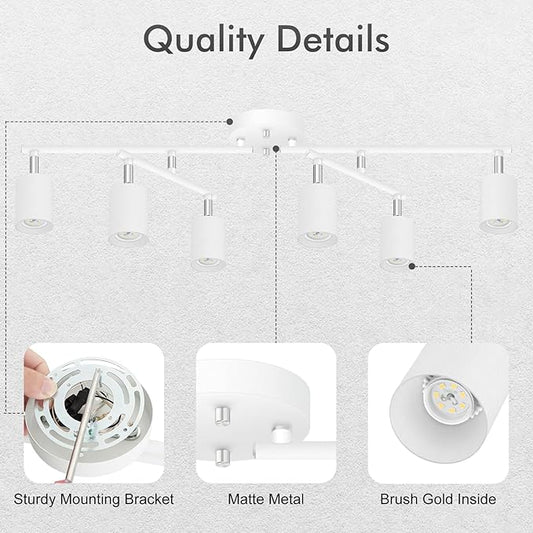 BoostArea 6 Light Track Lighting Fixtures Ceiling, 24W White LED Track Lighting, Ceiling Lights with 2700K Warm White Lighting, Modern Track Lighting Kit for Kitchen/Hallyway/Bar