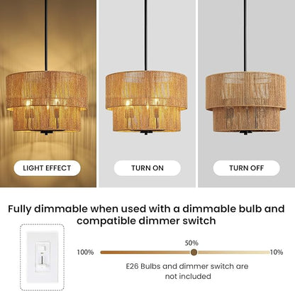 RUIYEY Rattan Chandelier Light Fixtures: 18 inch Boho Large Pendant Lights with Wicker Lampshade, E12 5 Light Height Adjustable Hand Woven Hanging Black Chandeliers for Dining Room Kitchen Living Room