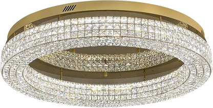ykolupty 40'' Crystal Chandelier for Living Room Large Chandeliers for Living Room Crystal Flat Mounted Ceiling Lights Dining Room Bedroom Dimmable 2700-6000K (Gold Chandelier)