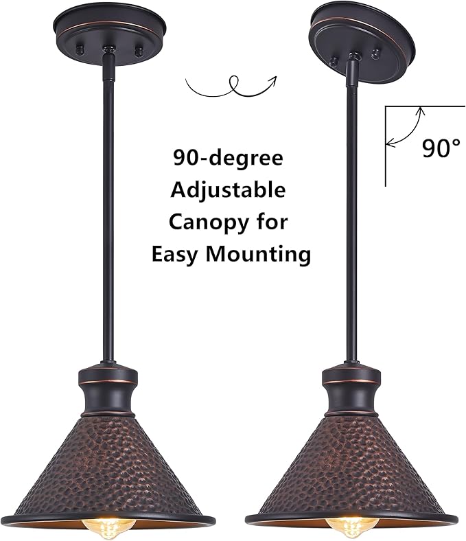 Tarentlight Pendant Light (2 Packs), Kitchen Lights Ceiling Hanging,Oil-Rubbed Bronze Finish, Farmhouse Lighting for Kitchen Island Room,Vintage Hammered Textured Aluminum Shade, Height Adjustable