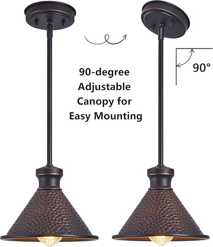 Tarentlight Pendant Light (2 Packs), Kitchen Lights Ceiling Hanging,Oil-Rubbed Bronze Finish, Farmhouse Lighting for Kitchen Island Room,Vintage Hammered Textured Aluminum Shade, Height Adjustable