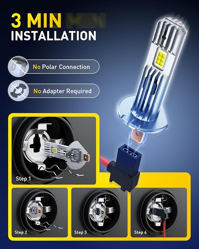 AUXITO H1 Bulb, 600% Brighter, 1:1 Mini Size No Adapter Needed, 5 Min Quick Install, No Flicker, 99% Compatibility, Pack of 2