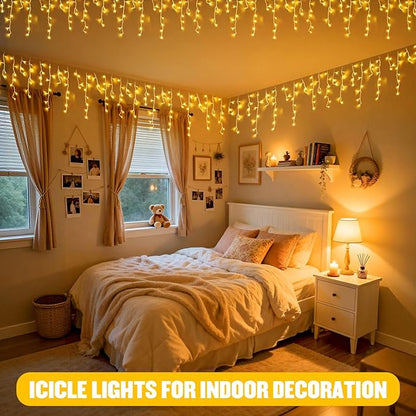 JMEXSUSS 38.8FT Icicle Lights for Outside, 400 LED Icicle Christmas Lights Outdoor Indoor Plug in, Warm White String Lights for Christmas House Patio Party Fireplace Holiday Decorations