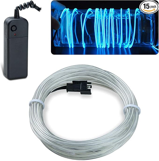 lychee EL Wire Neon Glowing Strobing Electroluminescent Light El Wire w/Battery Pack for Parties, Halloween Decoration (Ice Blue, 15ft)