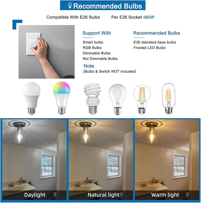 1-Light Semi Flush Mount Ceiling Lights, Brushed Nickel Kitchen Lighting Fixtures Ceiling, Modern Ceiling Light Fixtures with Clear Glass Shade for Hallway Foyer Entryway(3 Pack)