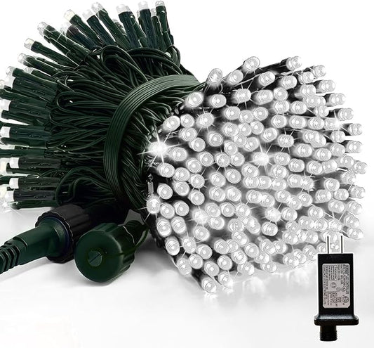 LAMPHOME 66ft Christmas Decorative Mini Lights,200 LED Green Wire Fairy Starry String Lights Plug in, 16 Lighting Modes, for Indoor Outdoor Xmas Tree Wedding Party Decoration (White)