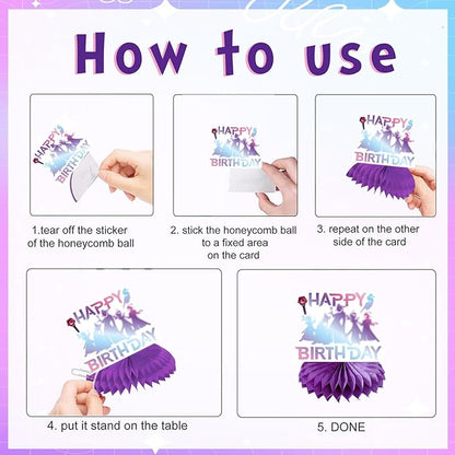 8 Pcs Kpop Party Decoration, Pink Purple Music Theme Honeycomb Centerpieces 3D Double Sided Table Decor Supplies for K-Pop Music Party Decorations
