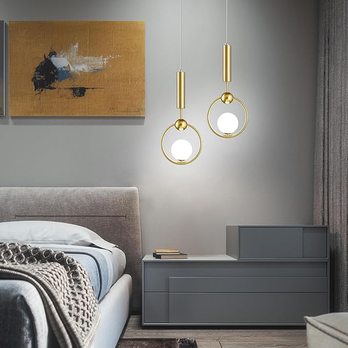 Modern Globe Glass Pendant Light fixtures 1-Light, Simplicity Gold Pendant Lighting, Mid Century Chandelier for Kitchen Island Dining Room Bedroom Entryway Hallway(1-Pack)