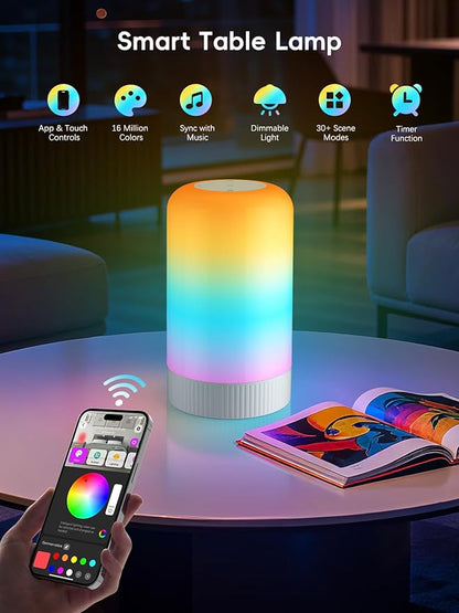 RGBICWW Smart Table Lamp, Touch Bedside Lamp with App Control, LED Desk Lamp with Music Sync, 30+ Scenes & 16M Colors, Color Changing Lamp for Bedroom Living Room Gaming Dimmable Night Light, Grey