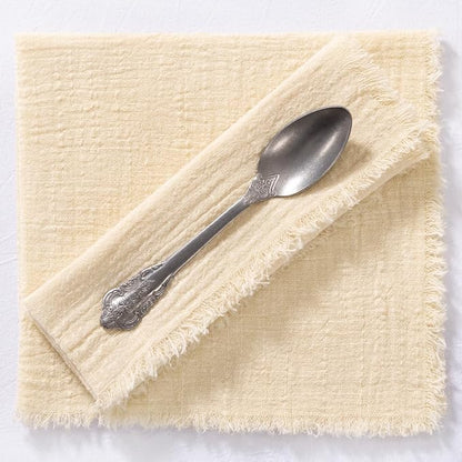 MLMC 10 Pack Beige Cream Cloth Napkins with Fringe Boho Linen Napkins Washable Reusable Rustic Dinner Table Decor 17"×17" for Wedding Party Bridal Baby Shower Home Decor
