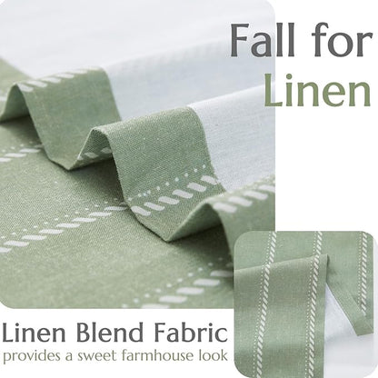 jinchan Nautical Striped Linen Kitchen Curtains 36 Inches Farmhouse Tier Cafe Curtains for Living Room Bathroom Laundry RV Rustic Half Window Light Filtering 2 Panels Green