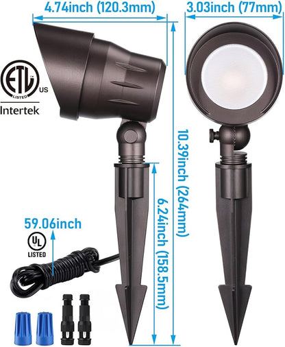 LEONLITE Low Voltage LED Landscape Spotlight, 5W 12V Pathway Lights Outdoor, CRI90, Aluminum Spot Lights for Garden, ETL Listed, IP65 Waterproof, 3000K Warm White, Oil Rubbed Bronze, Pack of 4