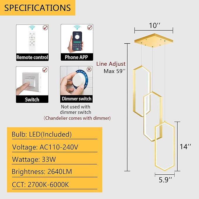 3-Rings Dimmable Pendant Lighting Adjust LED Mini Chandelier Ceiling Light Fixtures for Kitchen Island Dining Room Living Room Bedroom Gold