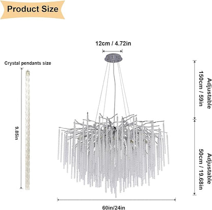 Crystal Chandelier Modern Contemporary Chandelier Ceiling Light Fixture, D23.64 Tree Branch Chandeliers for Dining Room Kitchen Island Living Room Foyer 8-Light (Silver)