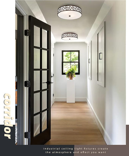 2 PK Flush Mount Ceiling Light Fixture, 12 Inch Ceiling Light Fixtures with Frosted Glass Shade, 2 - Bulb Oil Rubbed Bronze Light Fixtures Ceiling Mount for Bedroom, Hallway, Kitchen, Bathroom
