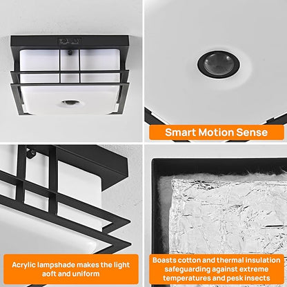 LED Motion Sensor Outdoor Ceiling Light with Acrylic Shade 24W 5CCT Flush Mount Ceiling Fixture for Porch, Patio, Balcony, Garage