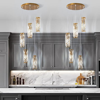 LMQNINE Pendant Light, Gold Modern Pendant Light Fixtures, Mini Crystal Chandeliers, Adjustable 5-Light Pendant Lighting for Kitchen Island Dinning Room Bedroom (Gold 5-Light)