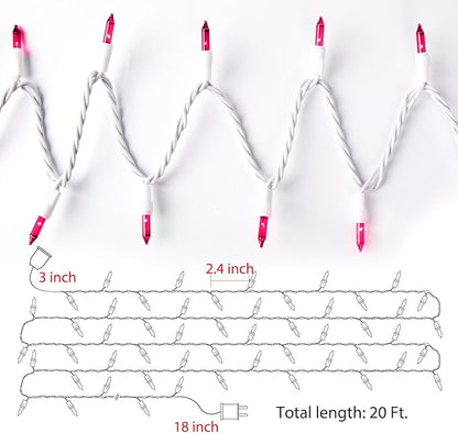 Christmas Pink Mini String Lights - 100 Count 25 Feet Detachable Incandescent Bulb Waterproof Fairy Lights Plug in for Indoor Outdoor Party Patio Xmas Tree Valentine's Day Decoration, White Wire