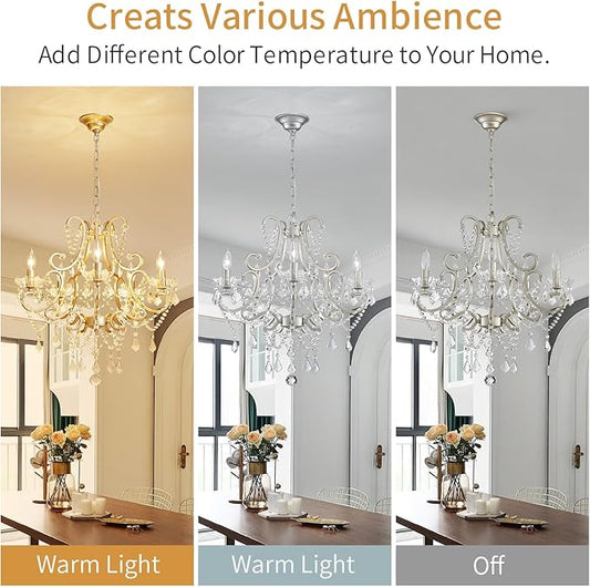 Crystal Chandelier, 5-Light Modern Chandelier for Dining Room Light Fixture, Nickel Finish Pendant Ceiling Light Fixture, Modern Candle Chandelier for Living Room Kitchen Island Entryway Bedroom
