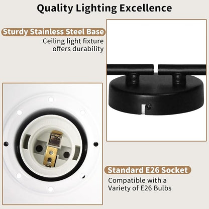 LTBLIGHT 4-Light Track Lighting Fixtures Ceiling, Black Industrial Directional Spotlight with E26 Base, Ceiling Track Lights for Kitchen Bedroom Living Room (Bulbs Not Included)