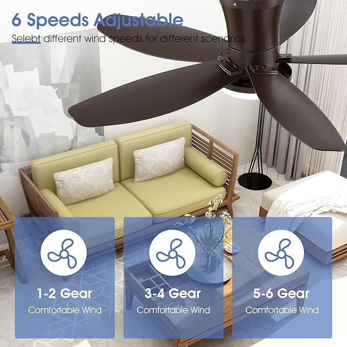 Surtime 36IN Ceiling Fans with Light and Remote/APP Control, 5-Blade Reversible Motor Ceiling Fan, 3-Color Dimmable Lighting, All-Brown Finish