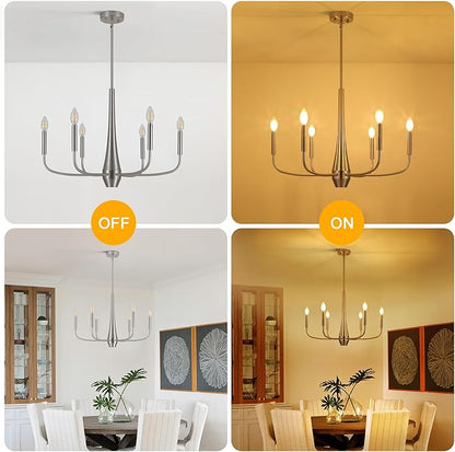 ACNKTZ Brushed Nickel Chandelier, 6-Light Modern Farmhouse Chandeliers for Dining Room Lighting Fixtures Hanging, Industrial Metal Minimalist Chandelier for Kitchen Bedroom Foyer Entryway Hall