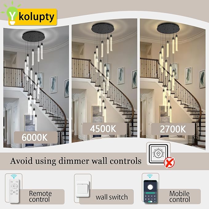 ykolupty H125'' Modern Crystal Chandeliers for Entryway 18-Lights LED Dimmable Chandeliers Lighting Fixture Large Pendant Light for Staircaes Living Room Villa