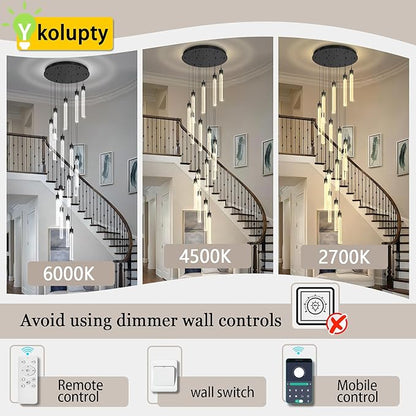 ykolupty H125'' Modern Crystal Chandeliers for Entryway 18-Lights LED Dimmable Chandeliers Lighting Fixture Large Pendant Light for Staircaes Living Room Villa