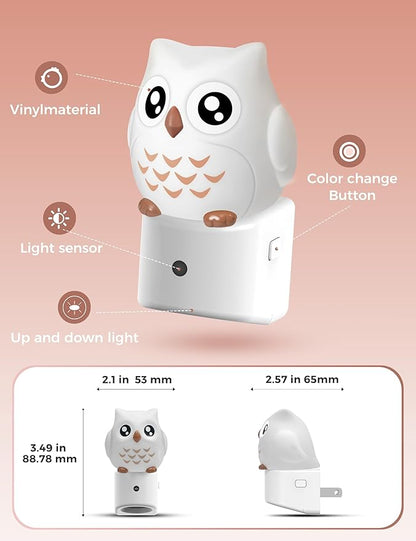 L LOHAS LED Night Light for Kids, 3D Owl Night Light Plug in, Dusk to Dawn Nursery Night Lights, RGB+Soft White 3000K, 3 Lighting Modes, Room Decor, Children