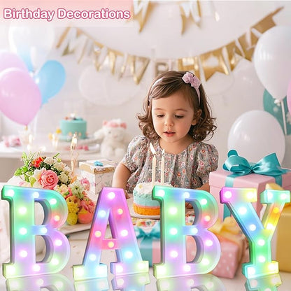 LED Marquee Letter Lights, 18 Colors Changing Light Up Letters with Remote, RGB Alphabet Letters Sign for Girls Boys Gift Birthday Party Night Light Bedroom Wedding Christmas Decor-Colorful E