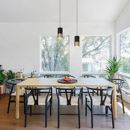Black and Gold Pendant Light 2 Pack - Modern Pendant Lights Kitchen Island with GU10 Bulbs, Minimalist Hanging Light for Dining Room Bedroom Bar, 5W 4000K
