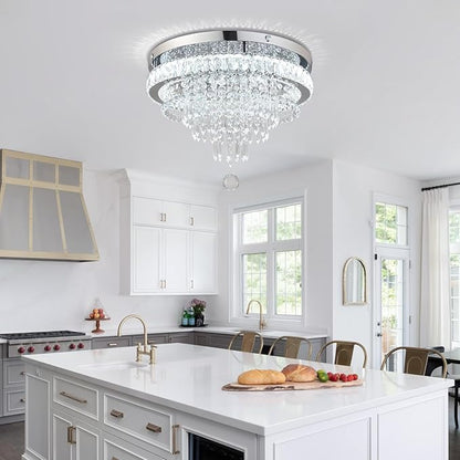 FRIXCHUR 19.7" Crystal Chandeliers Crystal Ceiling Light Fixtures Modern Flush Mount Light LED Chandelier Lamp for Living Room Bedroom Dining Room 6500K Cool White