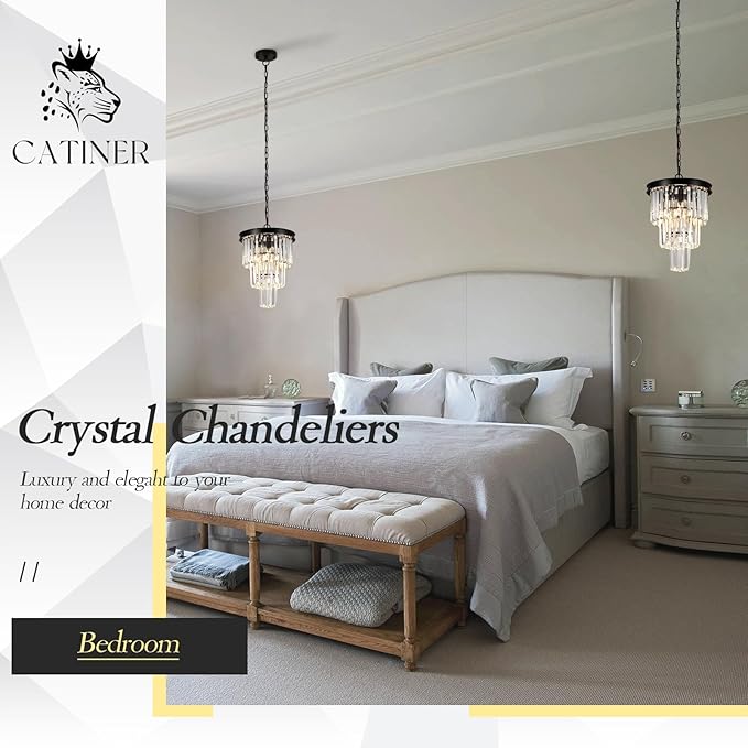 Black Crystal Pendant Light for Kitchen Island,Mini Crystal Chandeliers Modern for Dining Room,3 Tiers K9 Ceiling Pendant Light Fixture for Hallway Bedroom Closet
