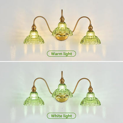 Vintage Bathroom Vanity Light 3-Light Bedroom Vanity Lighting Fixtures Green Wall Sconces for Living Room Hallway Dining Room Kitchen