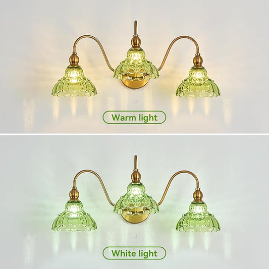 Vintage Bathroom Vanity Light 3-Light Bedroom Vanity Lighting Fixtures Green Wall Sconces for Living Room Hallway Dining Room Kitchen