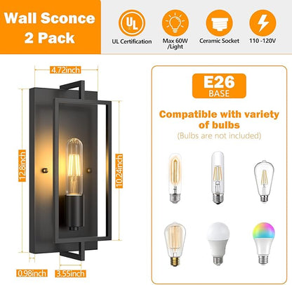 FadimiKoo Farmhouse Black Wall Sconces, Vintage Wall Sconces Lighting Set of 2, Indoor Rustic Hardwired Wall Decor for Living Room Bedroom Hallway