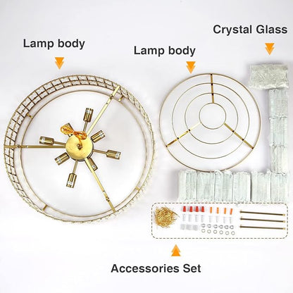 Modern Crystal Chandelier Gold Finish Light Fixture, Round Crystal Pendant Light Hanging Lamp, for Living Room, Dining Room, Restaurant, E12 x 15, Ø29.5 inch
