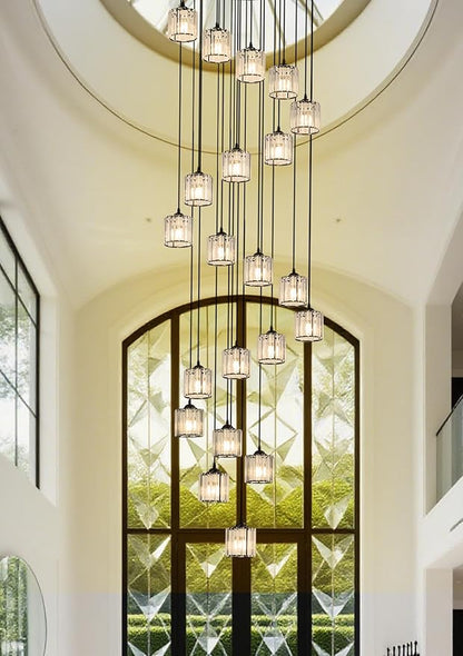 Long Chandeliers for High Ceilings,Modern Crystal Pendant Light,Raindrop Drop Lamp,Hanging Flush Mount Lighting Fixtures for Spiral Staircase,Foyer,Entryway,Living Room,Black (21 Lights)