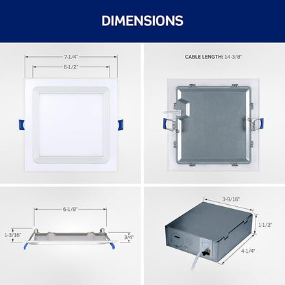 Leviton 6 in. Square Baffle Slim Downlight, 1100 Lumens, 5 CCT Color Selectable 2700K-5000K, Dimmable, DBS60-S1W, White