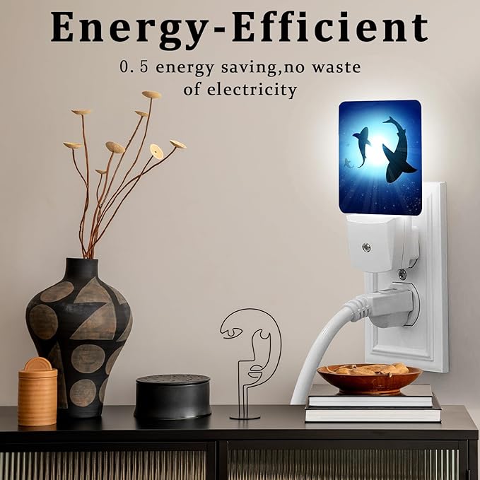 Blue Cute Shark Night Light, Plug-into Wall Fish Sea Ocean Theme Nightlight Lamp with Dusk to Dawn Sensor, Led Lamp 0.5W Energy Efficient for Boys Girls Adults Home Decor