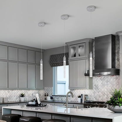 Modern Kitchen Island Pendant Light Dimmable LED Chrome Finish Mini Crystal Pendant Lighting Bedroom Bedside Table Small Pendant Lights（1-Pack）