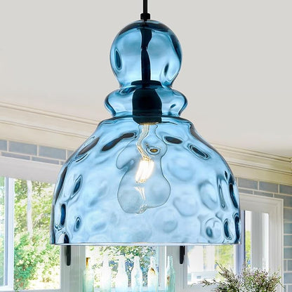 Coastal Pendant Light Blue Hammered Glass Kitchen Island Lights 12in Large Pendant Hanging Light for Dining Room Kitchen Sink Hallway Entrance, E26