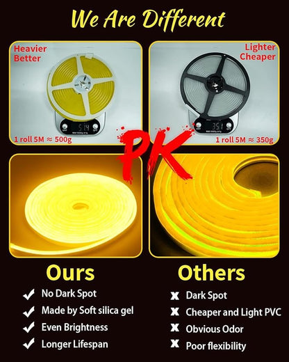 YM E-Bright Pink Led Neon Strip Lights Without Power Supply, 12V Indoor Outdoor Rope Silicone 16.4Ft 600SMD Waterproof Flexible for Signboard Kitchen Bedroom Bar Home Building Party Events Decoration