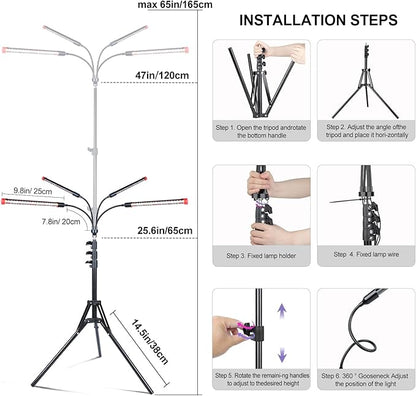 4Head Grow Light with Stand, Grow Lights for Indoor Tall Plants, Bonsai Tree, 4/8/12/16/20H Timer, 36 Watt Power Draw, NO Need Adapter, Bright and Big Coverage, Best Gift for Plants Lover