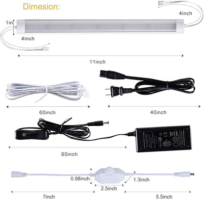 LABOREDUCER LED Under Cabinet Lighting Plug in Warm White 6 Pack,12inches Bar Dimmable Under Cabinet Lights, Under Counter Lights for Kitchen Ultra Slim LED Lights Hardwired Linkable 24V