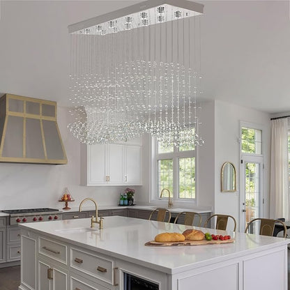 Finktonglan 47.2" Rectangular Crystal Chandelier for Kitchen Island, 10-Light Linear Island Pendant Light, GU10 Base (Bulbs Not Included), Height Adjustable Modern Dining Room Ceiling Light