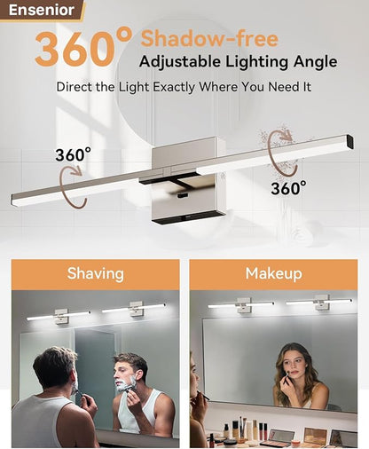 Ensenior Modern Brushed Nickel Bathroom Vanity Light 24 inch, Built-in Dimmer, 1100LM Dimmable 5CCT Led Bath Lights, Bar Vanity Light for Bathroom Mirror Cabinets Bedroom-FCC & ETL Certificated